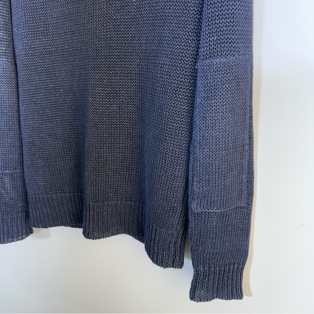 POLO RALPH LAUREN LINEN CARDIGAN SWEATER NAVY BLUE S OPEN CHUNKY KNIT V-NECK - Picture 11 of 14